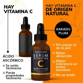 Serum Facial Vitamina C + Ácido Hialurónico + Vitamina E - Skin Care Día / Noche - Antienvejecimiento - Antimanchas - Aclara Suero Cuidado Facial Anti