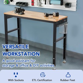 GarveeTech Adjustable Workbench 48"x20", 2000 lbs Load Capacity, Height Adjustable 29.5"-38.4", Ideal Heavy-Duty Garage Worktable with Built-in Power Outlet for Home, Office & Workshop