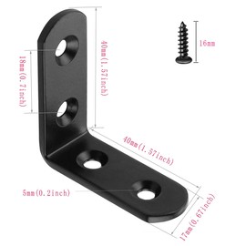 BuxiuGK Angle Brackets 40 x 40 x 17 mm Stainless Steel L Right Angle Connector 90 Degree with 40 Screws Black Pack of 10