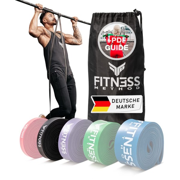 Fitness Method® Resistance Bands – Innovative Resistance Bands Set/Individually Including Bag + Exercise Instructions Strength Training and Home Gym Pull Up Band