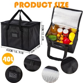 Food Delivery Bag, 40L Soft Cooler Bag Thermal Uber Eats Delivery Bag，Picnic Cooler bag，Insulated Shopping Bag，Ideal for for Catering, Grocery Transport Large Thermal Bag for Cool Bag, Reusable.
