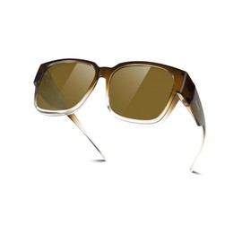 Meeloog Polarized Fit Over Glasses Sunglasses for Women, Square Wrap Around Lightweight Shades for Driving Riding MST0099 (Brown Frame/Brown Lens)