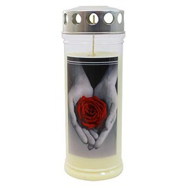 Grabkerze - Gedenkkerze Motiv "Rose/Hand"