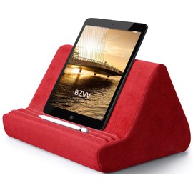 Soft Tablet Stand Pillow with Pocket,Tablet Cushion Stand,Adjustable 3 Viewing Angle,Lazy Holder Stand for Bed Sofa,Compatible with iPads Tablets eReaders Smartphones Books Magazines (Wine Red)