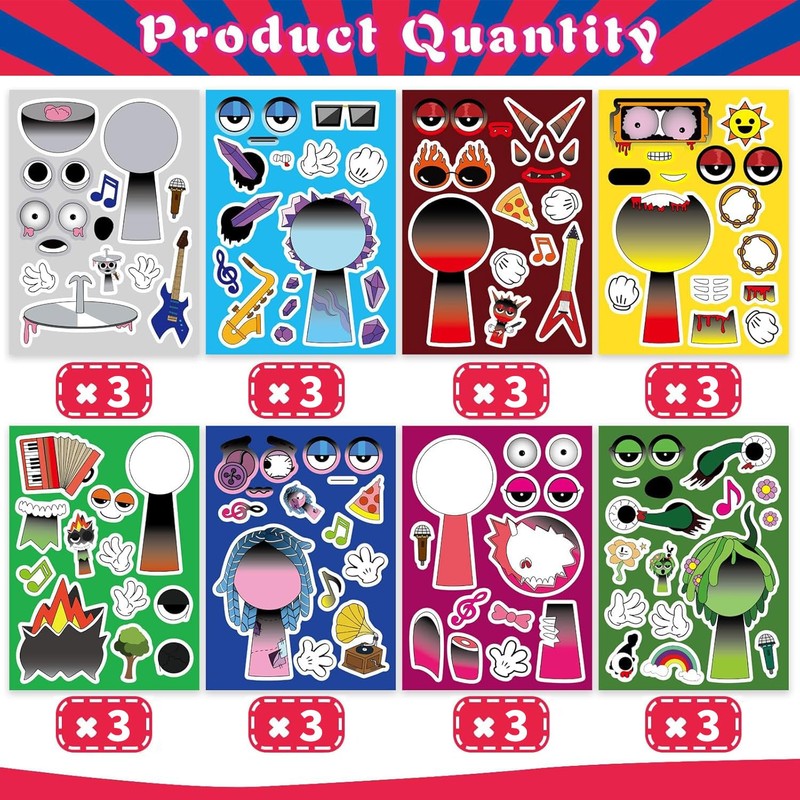 Sprunki Make Your Own Face Stickers for Kids - 24