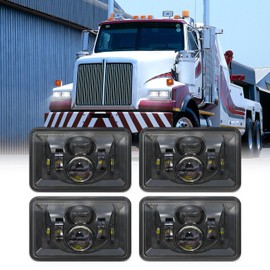 SUMHITIC 4x6 Inch LED Headlights 4 PCS Headlight Replacement H4651 H4652 H4656 H4666 H6545 Compatible with Peterbilt Kenworth Freightliner Ford Probe Oldsmobile Cutlass (Black)