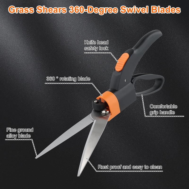 Grass Shears Handheld, Razorsharp Hand Grass Clippers with 360 Degree