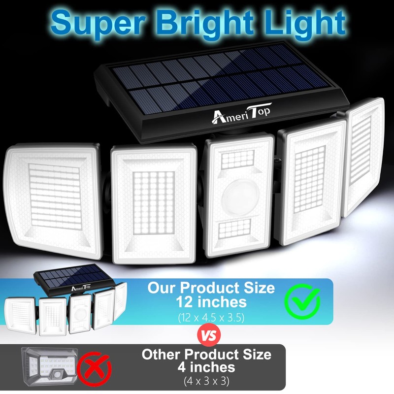 AmeriTop Solar Lights Outdoor 300 LED 6500K Motion Sensor Lights