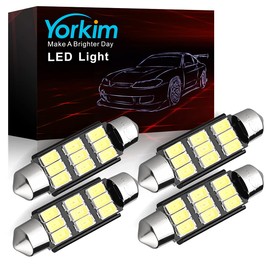 Yorkim 578 led bulb White Super Bright 212-2 Festoon LED Bulbs, Error Free Canbus 9-SMD 5730 Chipsets, 211-2 LED Interior Car Lights 41mm 42mm Bulbs for interior dome map light, Pack of 4