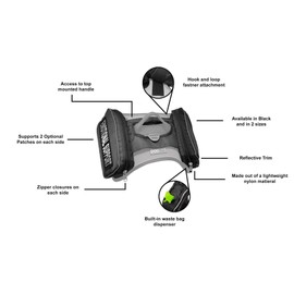 Dogline Quest No-Pull Dog Harness with Saddle Bag and Emotional Support Reflective Removable Patches Comfortable Dog Vest with Quick Release Dual Buckles Black Hardware and Handle 25 to 31 in Green