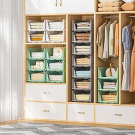 Neprock Closet Organizer, 4 Pack Stackable Storage Bins for Closet Shelves, Plastic Storage Drawers Basket Weekly Clothes Organizer for Kids(4L)（Green）