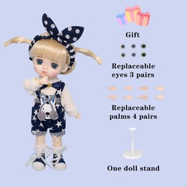 UCanaan Bjd Dolls 1/8 SD Dolls  22.5cm/8.86inch 18 Ball Jointed Doll DIY Fashion Dolls with Full Outfits 3 Pair Hands 3 Changeable Eyes, Stand and Gift Box, Best Gitfs for Girls Christmas Birthday Cute Palm holiday option - Color: White
