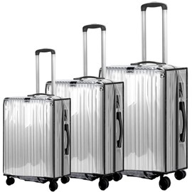 Pack of 3 Suitcase Covers, Transparent PVC Suitcase Protective Cover, Waterproof, Dustproof, Scratch Protection, Reusable Luggage Cover for Travel (20 + 24 + 28 Inches), Transparent, Suitcase cover