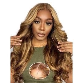 eool Highlight Glueless Wigs Human Hair Pre Plucked Pre Cut Wear and Go 9X6 HD Lace 4/27 Honey Blonde Body Wave Balayage Wigs for Black Women, 220% Density Glueless Human Hair Wigs 20Inch