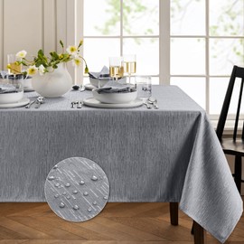 Elrene Home Fashions Continental Solid Texture Water, Stain & Wrinkle Resistant Tablecloth, 52"X70" Rectangle, Gray