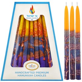 Dripless Chanukah Candles 45 Hanukkah Candles Decorative Purple, with Blue & Green Frosted Stripes - Hand Made