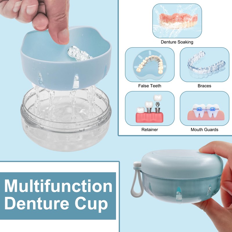 THSTOIC Denture Case & Cup, Travel Retainer Case with Mirror,