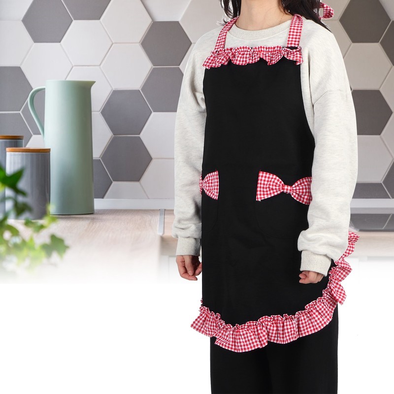 Bowknot Apron Multifunctional Cooking OilProof Waterproof Antifouling Apron for Kitchen(Black