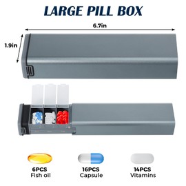 Metal Pill Box 7 Day,Weekly Travel Tablet Organiser with Dust Cover,Small Pill Boxes for Daily Medication Storage,Hold Vitamin,Mannox,Medicines,Pills,Supplements,Cute Pillbox(Grey)