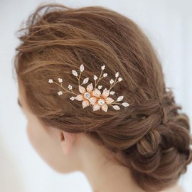 Foyte Flower Hair Comb Bride Wedding Hair Side Comb Bridal Gold Floral Headpieces Pearl Bead Hair Accessories for Women and Brides