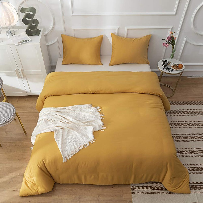 CLOTHKNOW Mustard Yellow King Size Comforter Set 3Pcs Dark Yellow