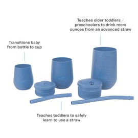 ezpz Developmental Cup Set (Indigo) 100% Silicone Training Cup for Infants - Designed by a Pediatric Feeding Specialist - Baby-led Weaning Essentials & Baby Gifts