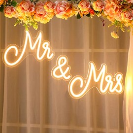 Kittmip Letrero de Neón de Mr y Mrs para Boda Decoración de Pared de Fondo LED con Luz de Neón Señal USB Regalos de Decoración de Recepción de Boda para Banquete (Blanco Cálido, 25 x 7 Pulgadas)