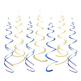 MOWO Gold and Royal Blue Foil Swirl Hanging Decoration for Birthday Graduation New Year Party Supplies,Pack of 20