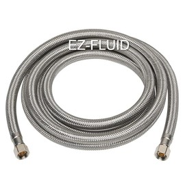 EZ-FLUID 1/4 pulgadas hembra Comp x 1/4 pulgadas hembra Comp x 60 pulgadas (5 pies) acero inoxidable trenzado flexible refrigerador máquina de hielo Kit de conector de línea de agua para refrigerador Flex Icemaker manguera de suministro de agua para port