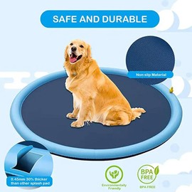 Kannino.com Dog Splash Pad, Sprinkler, Pool, Non-Slip, Durable Dog Water Toy for Summer, Large, Blue