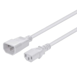 Monoprice Extension Cord - 2 Feet - White | IEC 60320 C14 to IEC 60320 C13, 18AWG, 10A, 3-Prong, SJT, for Computers, Monitors, Scanners, Printers