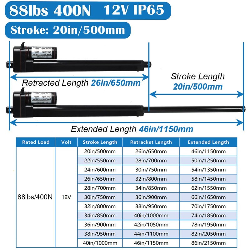 KM-LINEARTECH 20 Inch 20" 500mm High Speed 1.34"/s 34mm/s 400N