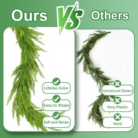 6FT Extra Full Cedar Garland Real Touch Faux Cedar Garland Christmas Greenery for Mantle Stairs Table Wall Front Door Indoor Outdoor Christmas Xmas Decor Decorations