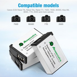 Powerextra 3 Pack LP-E17 Battery and Charger Compatible with Canon LP E17 and Canon Rebel SL2 SL3 T6i T6s T7i M3 M5 M6 200D 77D 750D 760D 800D 8000D KISS X8i
