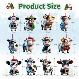 D24TIME Christmas Cow Decorative Hanging Ornaments 12Pcs Wooden Funny Farm Cow Animal Ornaments for Christmas Tree Decorations Kids Cow Decor for Stocking Stuffers Farmhouse Xmas Holiday Party Gifts
