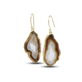 Dazzle Appeal Bespoke Unique Geode Agate Slice Druzy Gold and Silver dangle earrings for Women gemstone size approximately 30-40mm Long (Brown, Gold Plated Brass)