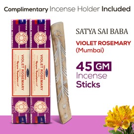 Satya Violet Rosemary Incense Sticks, Satya sai Baba Insenses 15gmx3 (45 gm) Pack with Raajsee Incense Holder Bundle, Satya Nag Champa Natural Incense