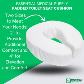 Essential Medical Supply Foam Padded Toilet Seat Cushion Riser with Hook and Loop Attachment for Toilet Seat and Washable Vinyl Cover, 2"