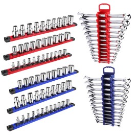 WORKPRO 8-Piece Magnetic Socket Organizer Wrench Holder Organizer Set SAE Metric