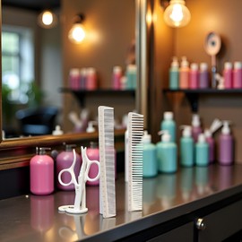 Set di 2 pettini professionali per taglio dei capelli, colore bianco, per parrucchieri e barbieri