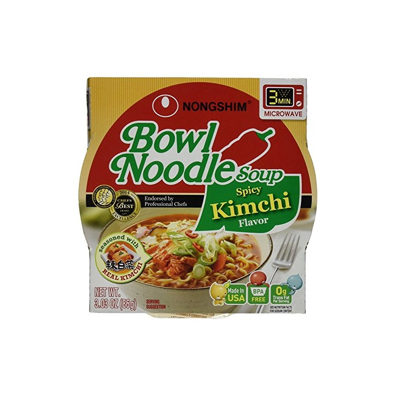 Nongshim Bowl Noodle Soup, Spicy Kimchi, 3.03 Ounce (Pack of