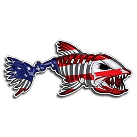 2 Pieces (2 Right) USA Bone Fish Sticker - Patriotic American Flag Fishing Decal Vinyl Die Cut