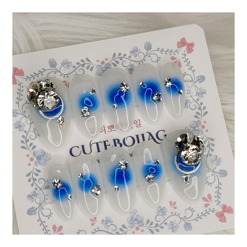 Blue Hole Deep Ocean Handmade Nail Tips - Oval XL