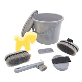 Pfiff 102361 Cleaning Set, Lockable Cleaning Bucket Filled, Horse Grooming Box, Grey