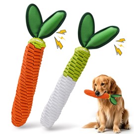 AUSCAT 2PCS Carrot Dog Rope Toy, Durable Braided Teething Toys, Tug of War Toy with Squeaker for Small Medium Large Dogs