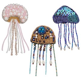 INFUNLY Jellyfish Patch with Beads Rhinestone Sequins Jellyfish Patches for Clothes Sea Creatures Patch with Tassel for Sewing On Handmade Sew On Appliques for Bags Hats