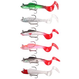6Pcs Soft Fishing Buzz Bait Lures for Bass Pike Trout and Perch Pike-Shaped with Barbed Hooks Jig Head and Curly Tail Ideal for Saltwater and Sea Fishing