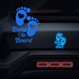 Dreothy 2pcs Footprint Baby on Board Sign Reflective Stickers, High Reflective Baby Safety Warning Vinyl Stickers for Cars Window Body Bumper Stickers,6.1x7.87 inch