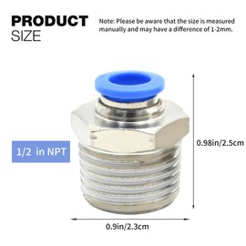 Newnessai 2 Pcs Air Tube Push to Connect Fittings, 8MM OD Pneumatic Fitting for Transmission Air, 1/2 NPT Air Tube Male Air Line Fitting, Water in Industrial Automatic Apparatus