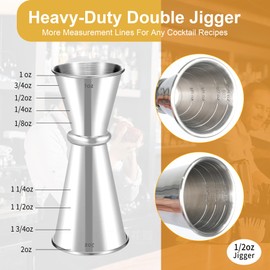 Lexenic 1oz 2oz Japanese Jigger with 7 Measurements Inside for Bartender, Premium 304 Stainless Steel Heavy-Duty Jigger, Bar Accessories for The Home Bar Set (Pack 2)
